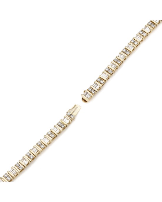 Round and Baguette Diamond Inline Bracelet in Yellow Gold